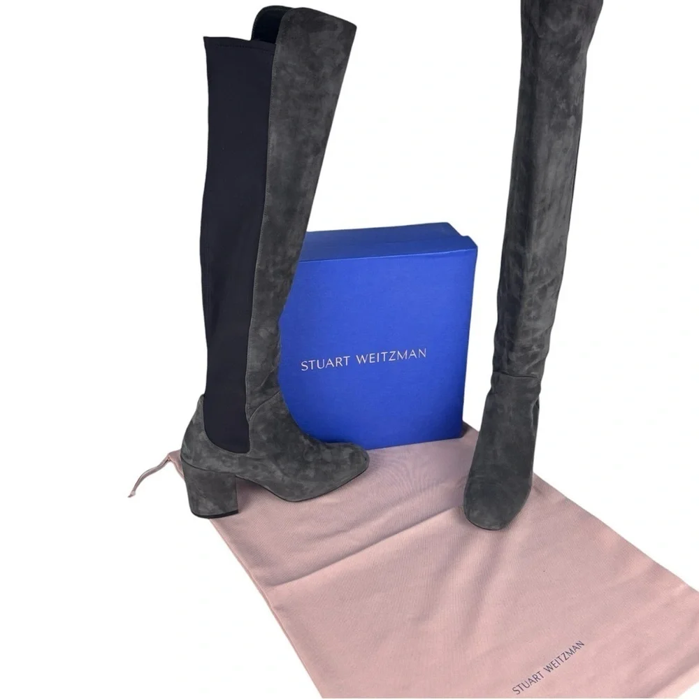 STUART WEITZMAN UW45943 GRAY SUEDE LEATHER OVER THE KNEE HEELED BOOTS